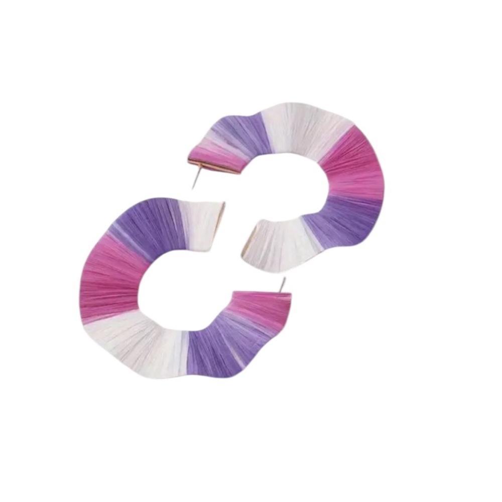 Pink & Purple Handwoven Raffia C-Shaped Hoop Earrings